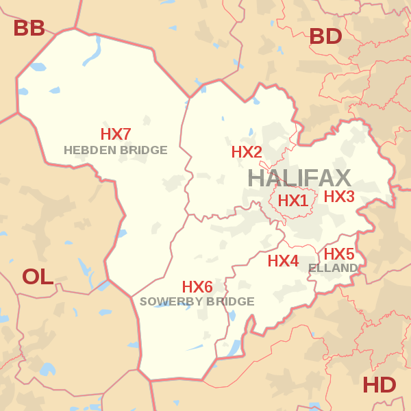 HX Postcode Area Map